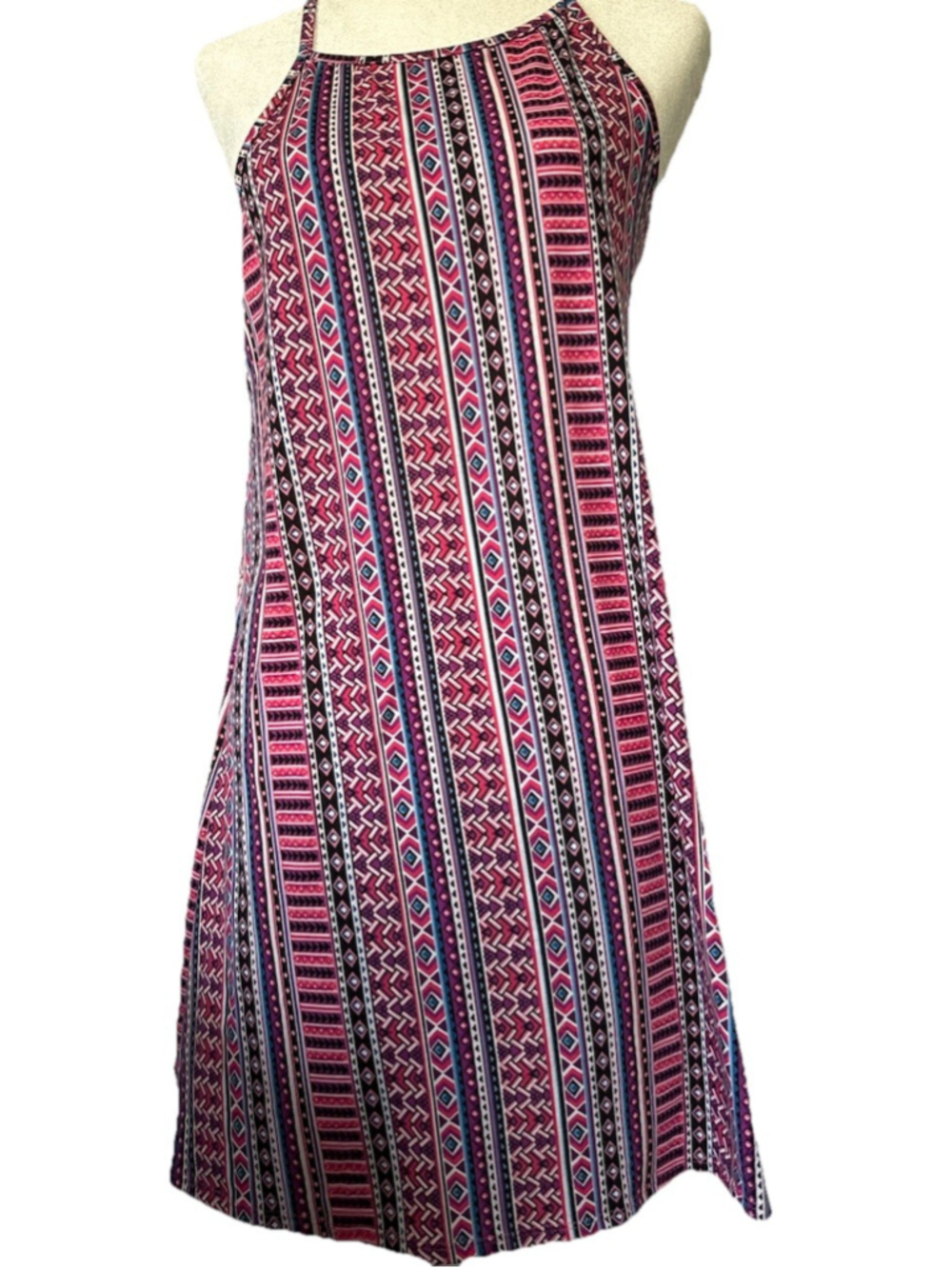 Joe Boxer Women’s M Geometric Tribal Print Halter Dress Pink Purple Sundress Y2K